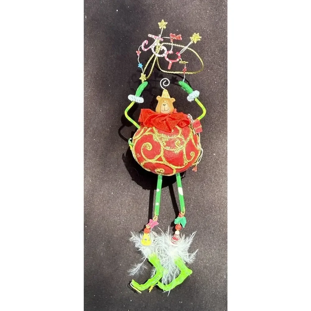 Vintage Katherines Collection Dangle Leg Joy Bear Christmas Ornament Rare! -K2